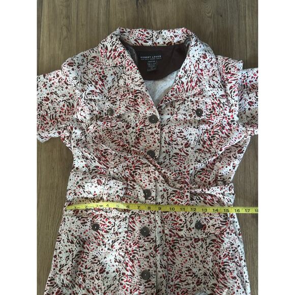 Robert Louis Shirt Dress Red Brown Abstract Print Belted Utility Women M - Picture 7 of 9